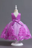 Fuchsia A Line Lantejoulas Vestido de Menina Flor