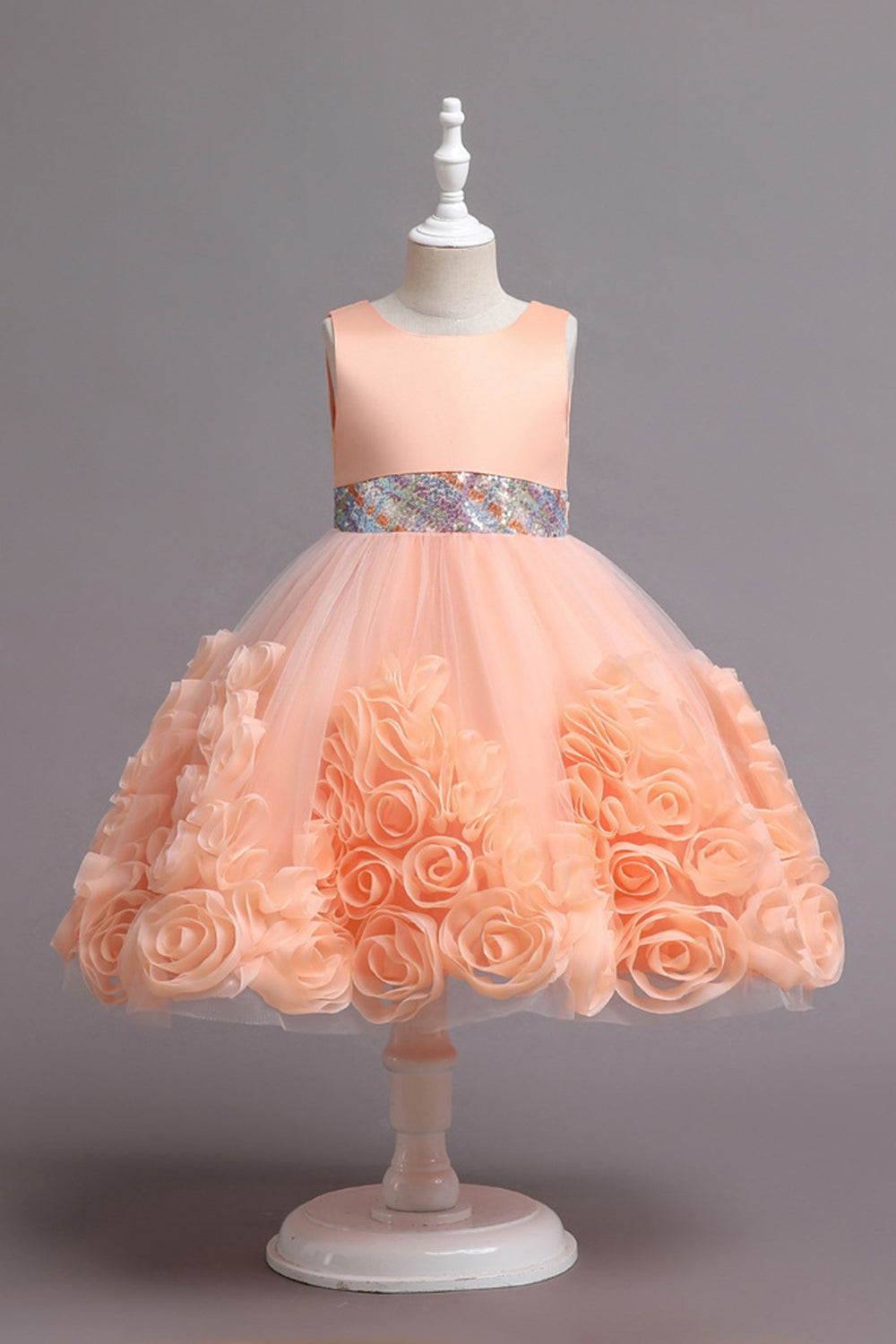 Fuchsia A Line Lantejoulas Vestido de Menina Flor