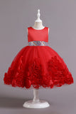 Fuchsia A Line Lantejoulas Vestido de Menina Flor