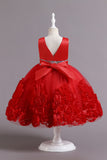 Fuchsia A Line Lantejoulas Vestido de Menina Flor