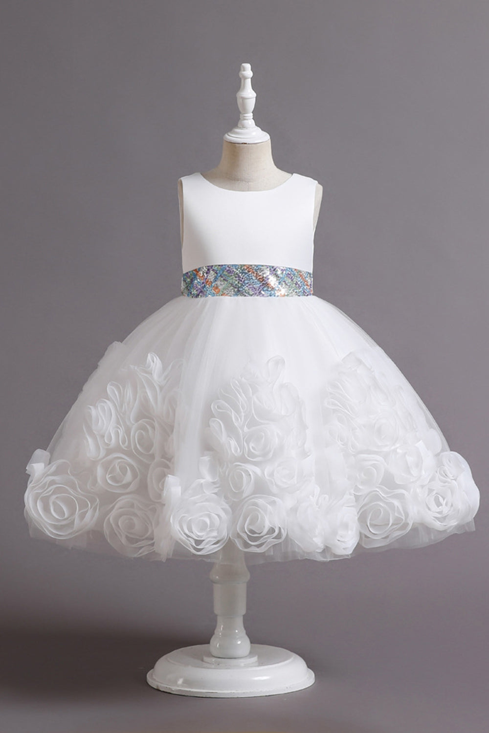 Fuchsia A Line Lantejoulas Vestido de Menina Flor