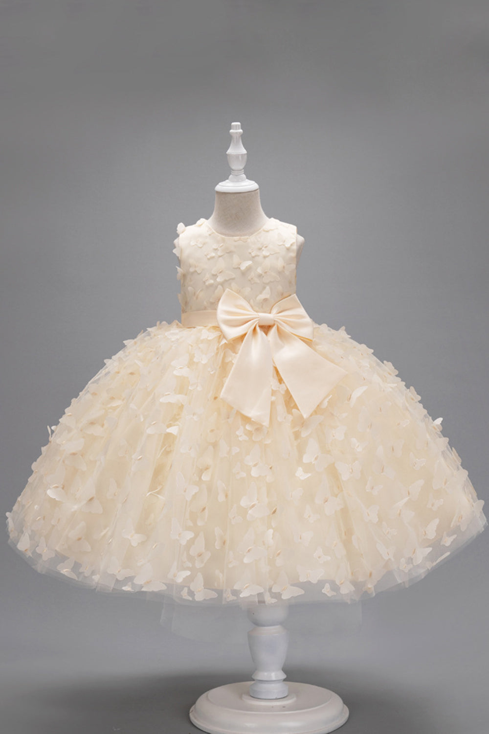 Champanhe Tule Vestido de Menina Com Arco