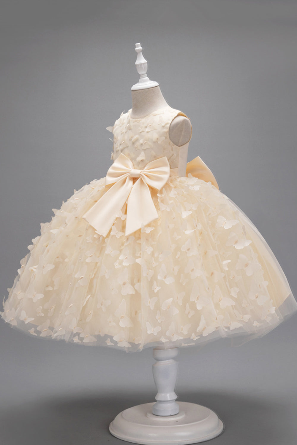 Champanhe Tule Vestido de Menina Com Arco