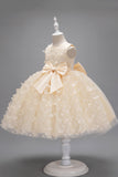 Champanhe Tule Vestido de Menina Com Arco