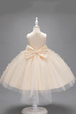 Champanhe Tule Vestido de Menina Com Arco