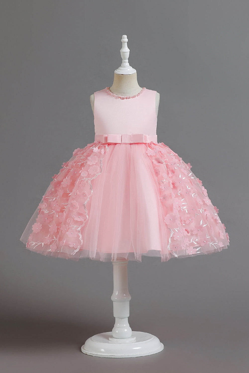 Champanhe A Line Tule Sem Mangas Vestido de Menina Com Arco