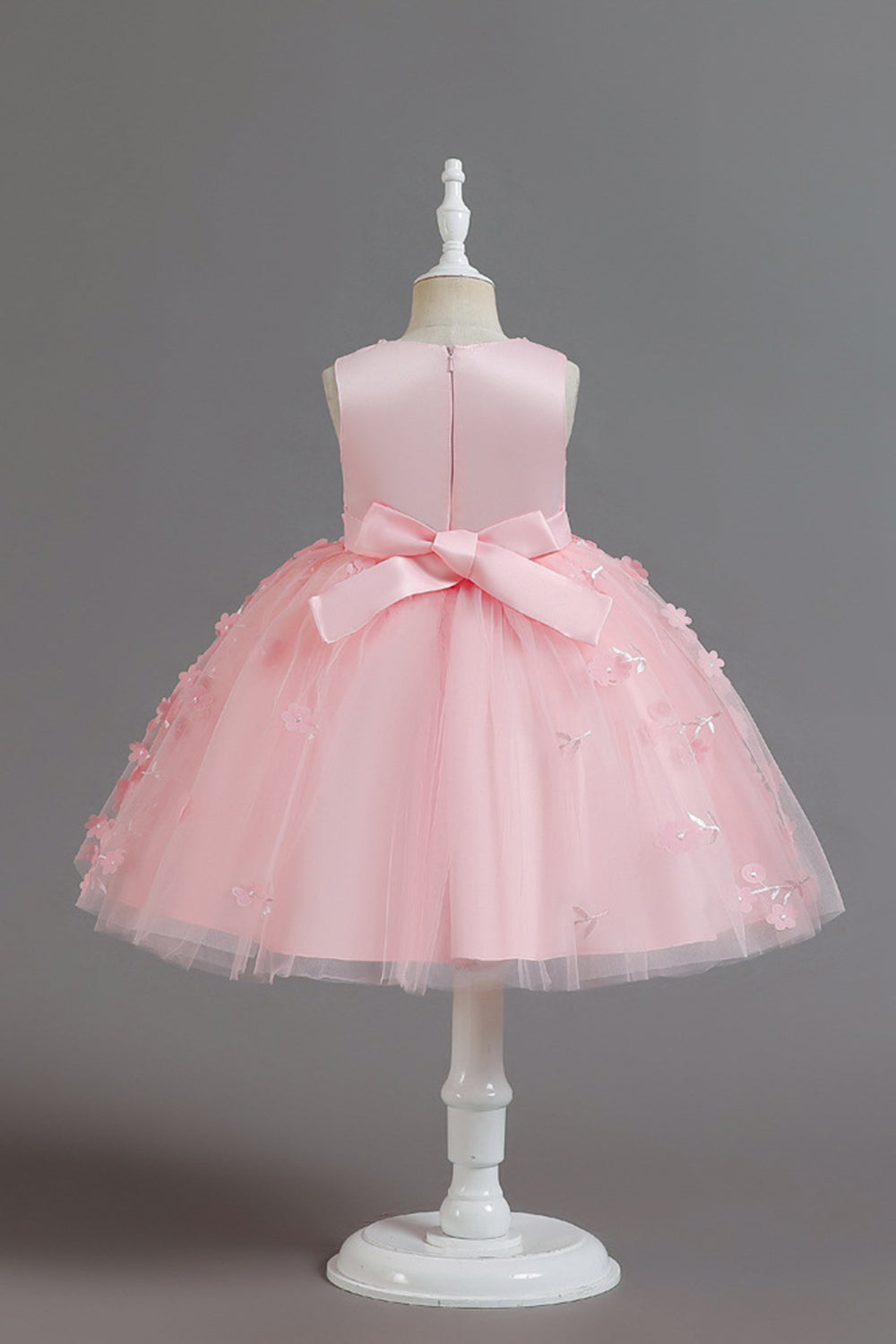 Champanhe A Line Tule Sem Mangas Vestido de Menina Com Arco