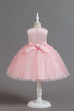 Champanhe A Line Tule Sem Mangas Vestido de Menina Com Arco