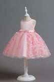 Champanhe A Line Tule Sem Mangas Vestido de Menina Com Arco