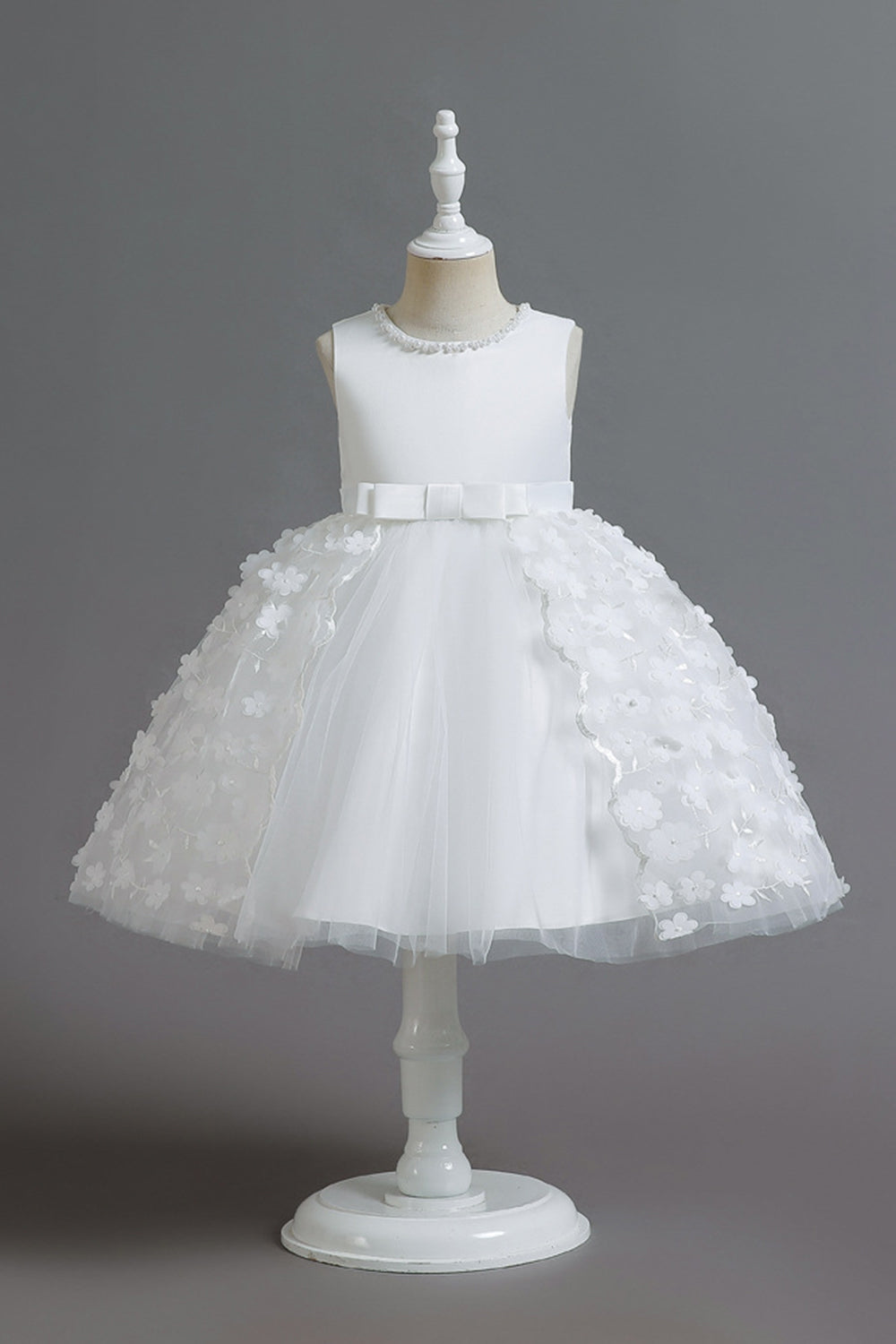 Champanhe A Line Tule Sem Mangas Vestido de Menina Com Arco