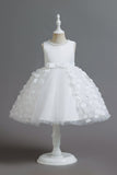 Champanhe A Line Tule Sem Mangas Vestido de Menina Com Arco