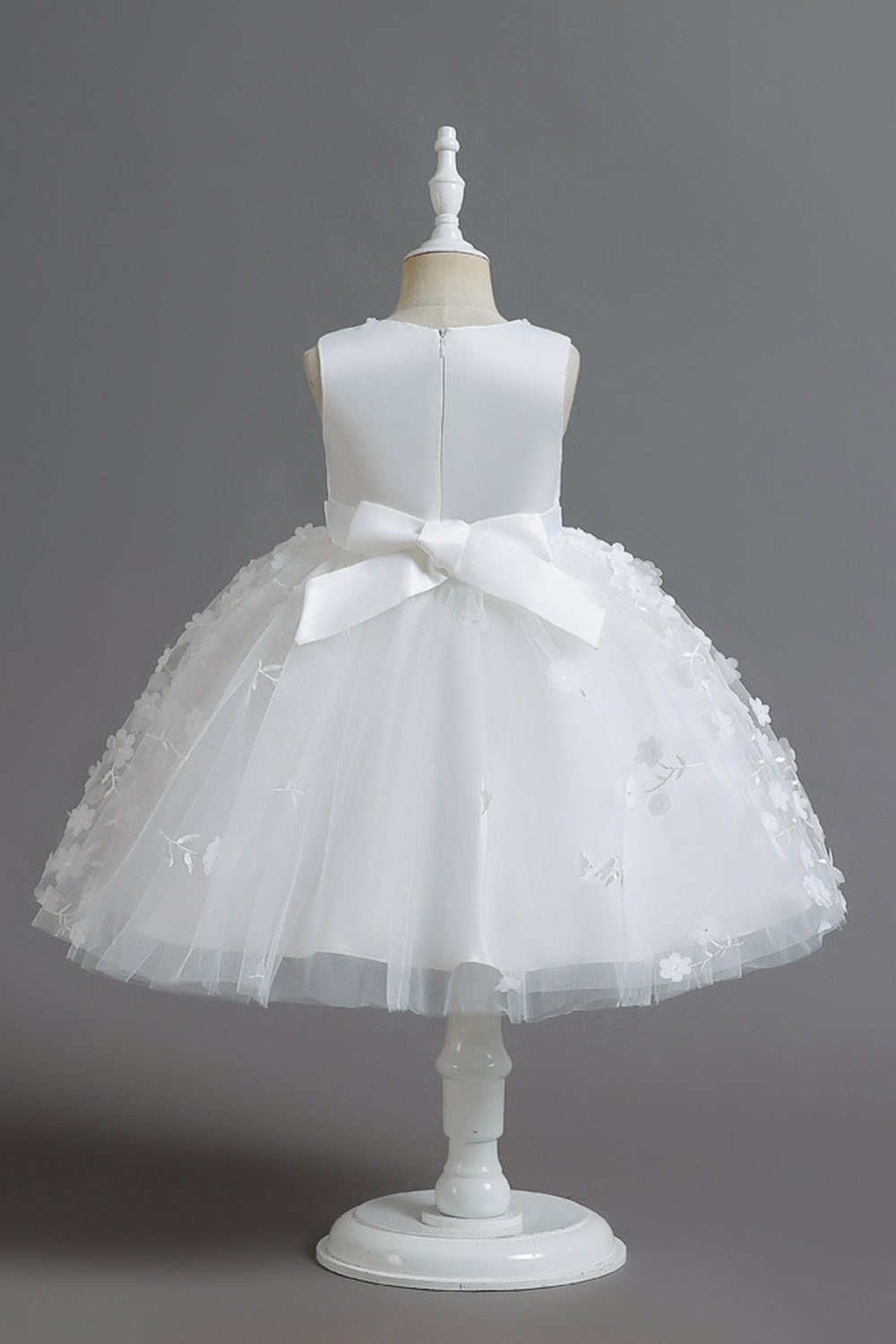 Champanhe A Line Tule Sem Mangas Vestido de Menina Com Arco