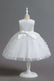 Champanhe A Line Tule Sem Mangas Vestido de Menina Com Arco
