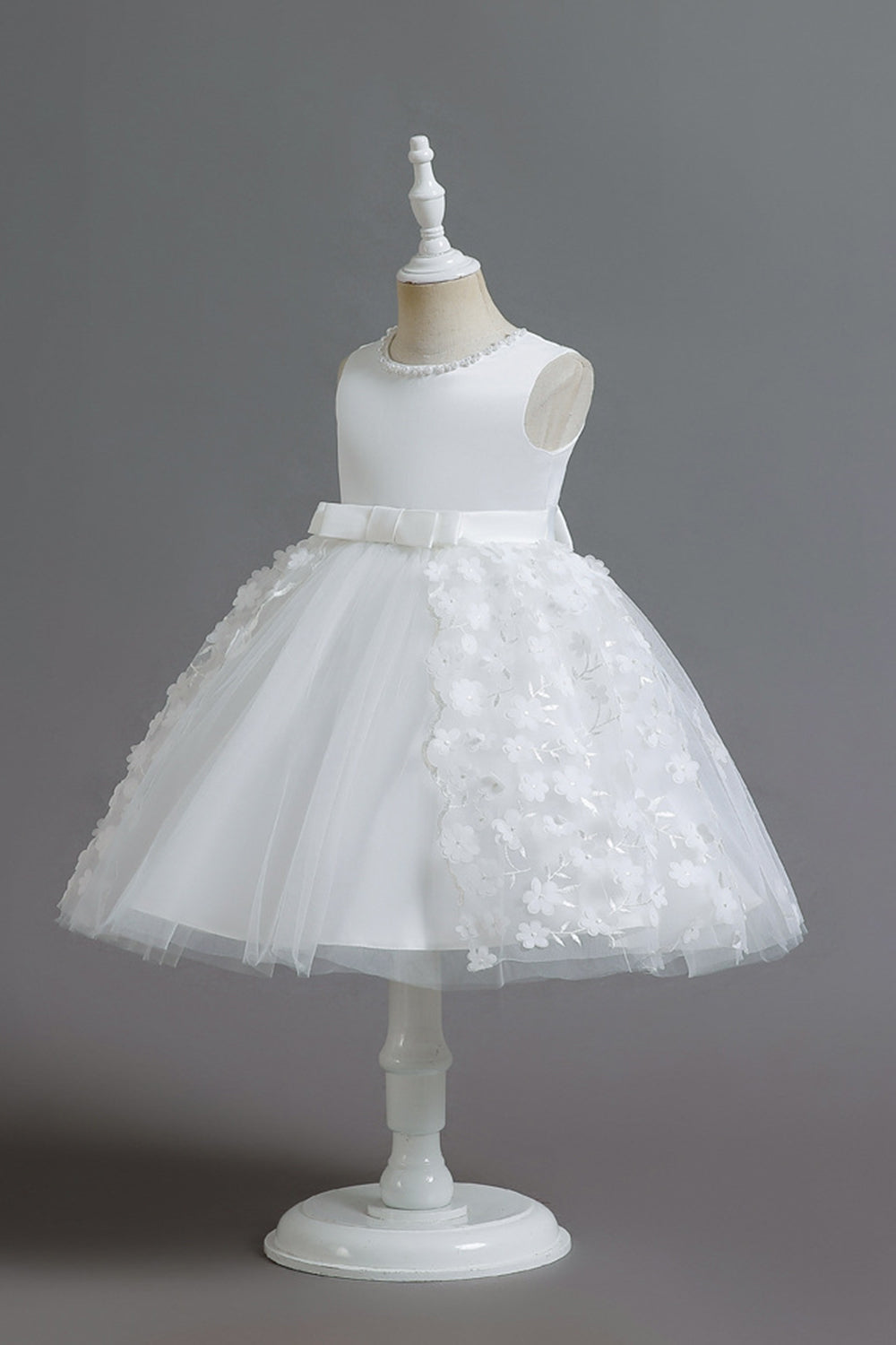 Champanhe A Line Tule Sem Mangas Vestido de Menina Com Arco
