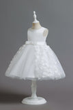 Champanhe A Line Tule Sem Mangas Vestido de Menina Com Arco