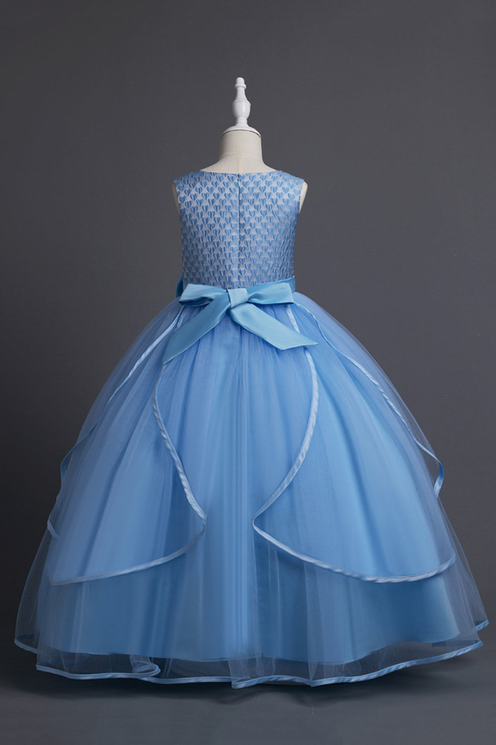 Azul Pescoço Redondo Tule Vestido de Menina