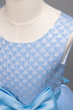 Azul Pescoço Redondo Tule Vestido de Menina