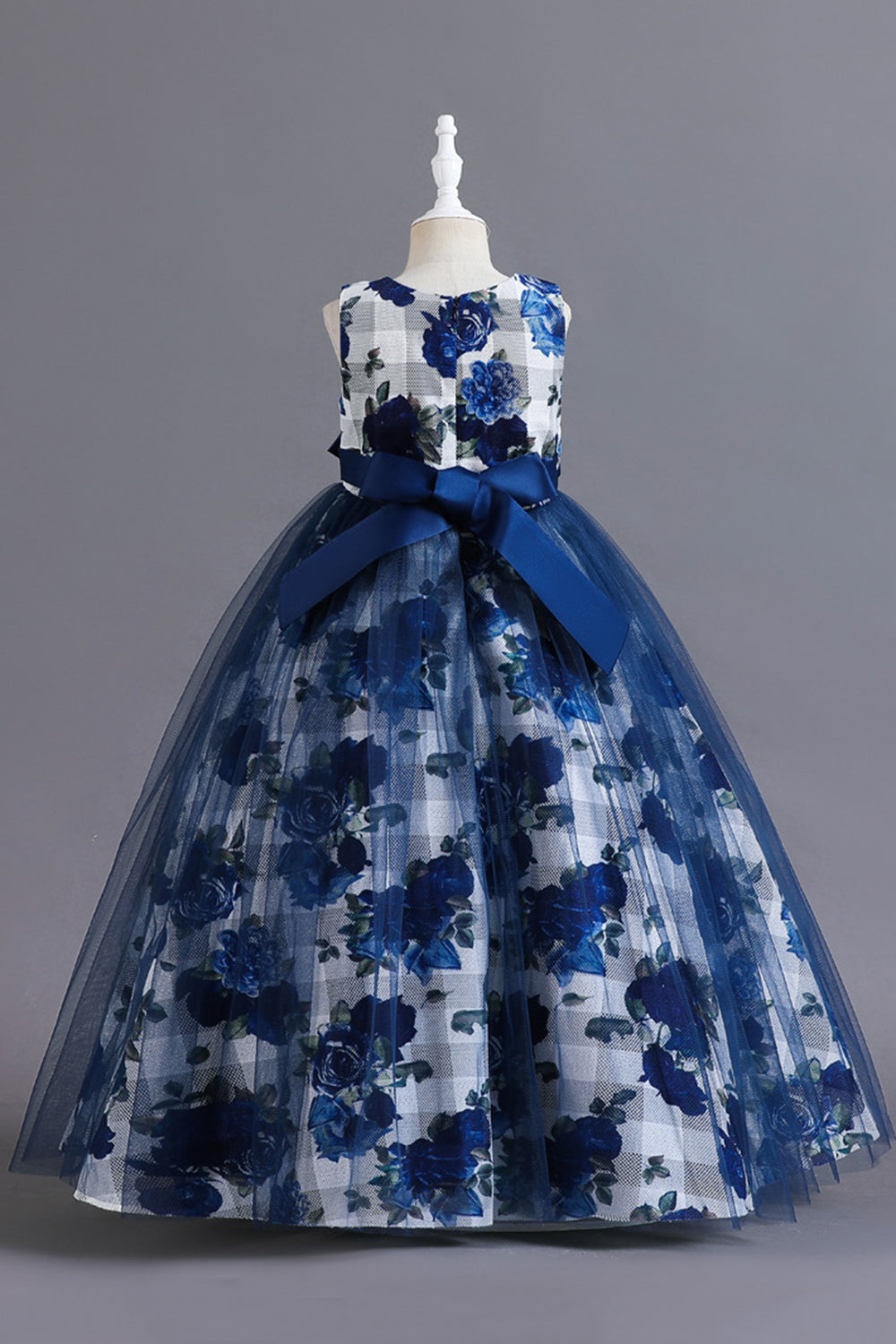 Azul Tule Vestido de Menina Com Babado