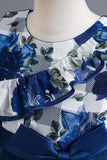 Azul Tule Vestido de Menina Com Babado