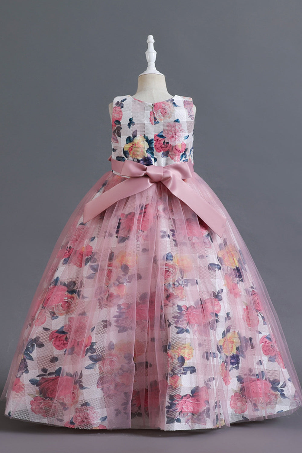 Azul Tule Vestido de Menina Com Babado