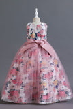 Azul Tule Vestido de Menina Com Babado