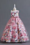 Azul Tule Vestido de Menina Com Babado