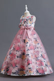 Azul Tule Vestido de Menina Com Babado