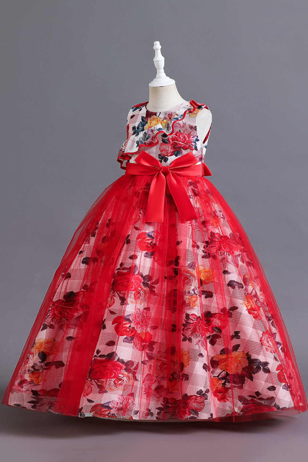 Azul Tule Vestido de Menina Com Babado