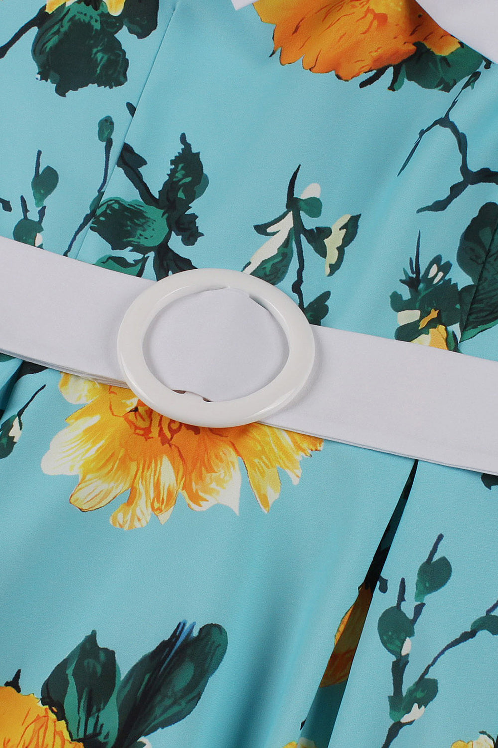 Azul Flor Estampado Mangas Curtas Vestido Vintage