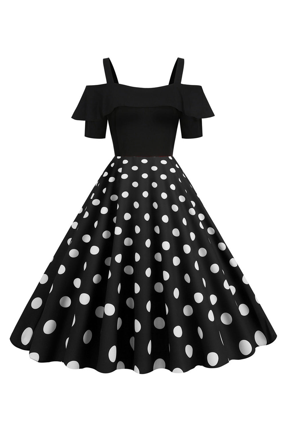 Preto Pontos de Polka Vestido Dos Anos 1950