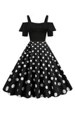 Preto Pontos de Polka Vestido Dos Anos 1950