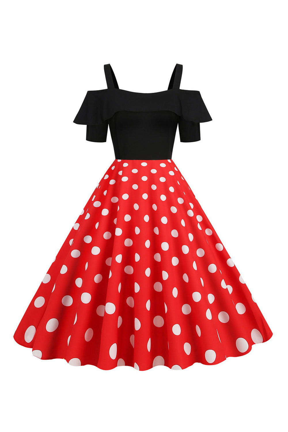 Preto Pontos de Polka Vestido Dos Anos 1950