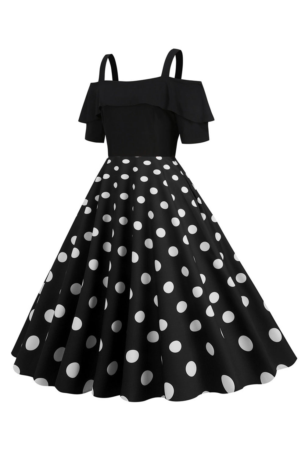 Preto Pontos de Polka Vestido Dos Anos 1950
