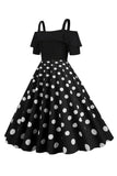Preto Pontos de Polka Vestido Dos Anos 1950