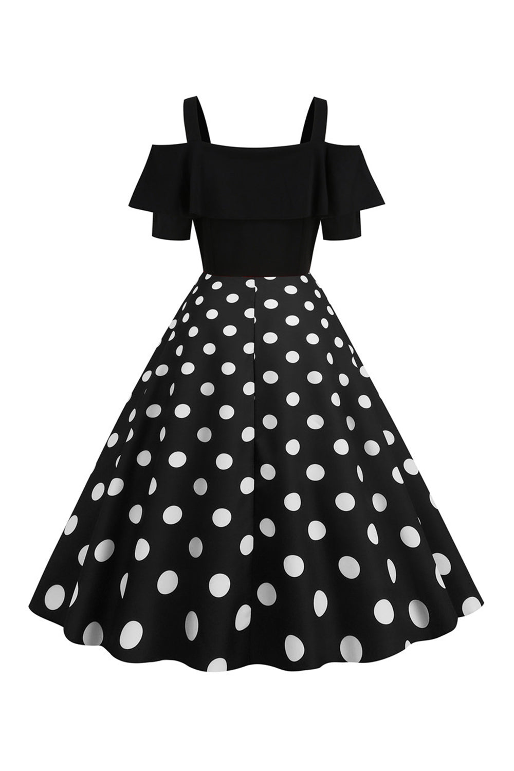 Preto Pontos de Polka Vestido Dos Anos 1950