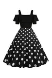 Preto Pontos de Polka Vestido Dos Anos 1950