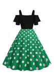 Preto Pontos de Polka Vestido Dos Anos 1950