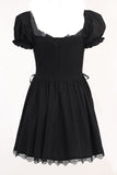 Puff Mangas Preto 1950s Vestido com Renda