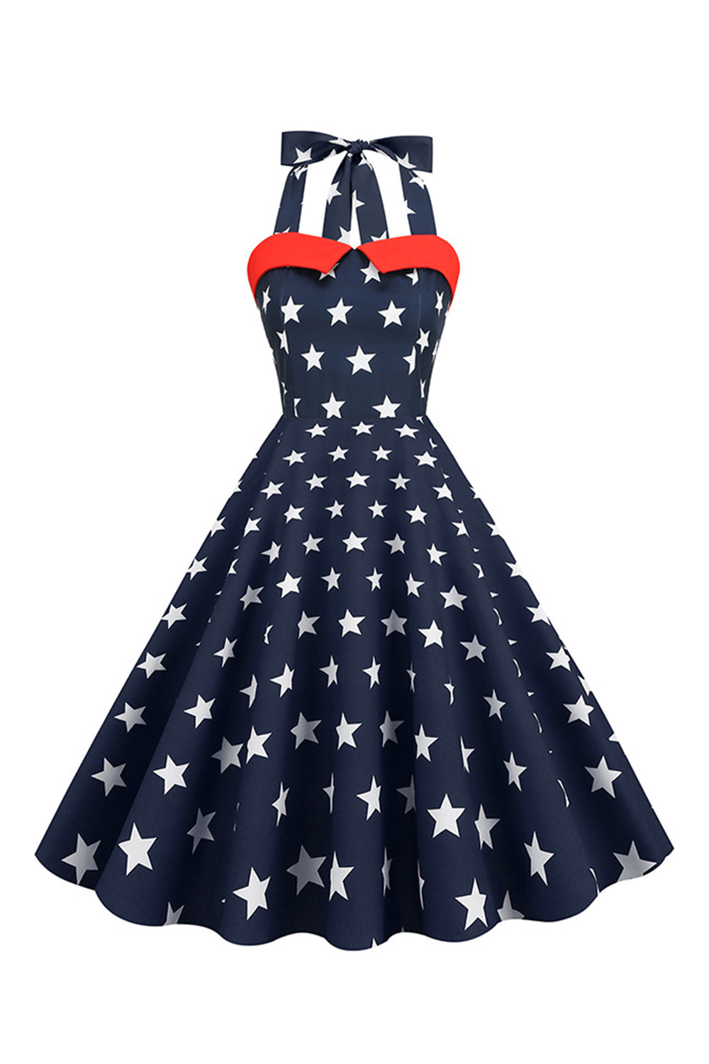 Estrelas vermelhas estampado Halter 1950s vestido