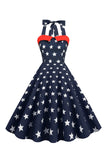 Estrelas vermelhas estampado Halter 1950s vestido