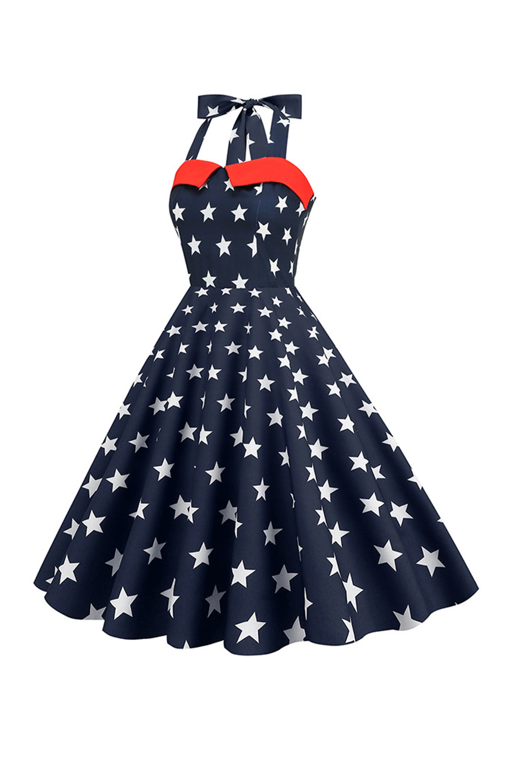 Estrelas vermelhas estampado Halter 1950s vestido