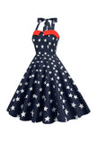 Estrelas vermelhas estampado Halter 1950s vestido