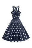 Estrelas vermelhas estampado Halter 1950s vestido