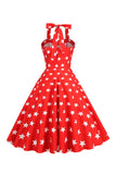 Estrelas vermelhas estampado Halter 1950s vestido