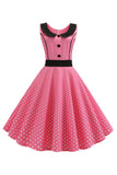 Preto Polka Dots Sleeveless Swing Vestido Vintage