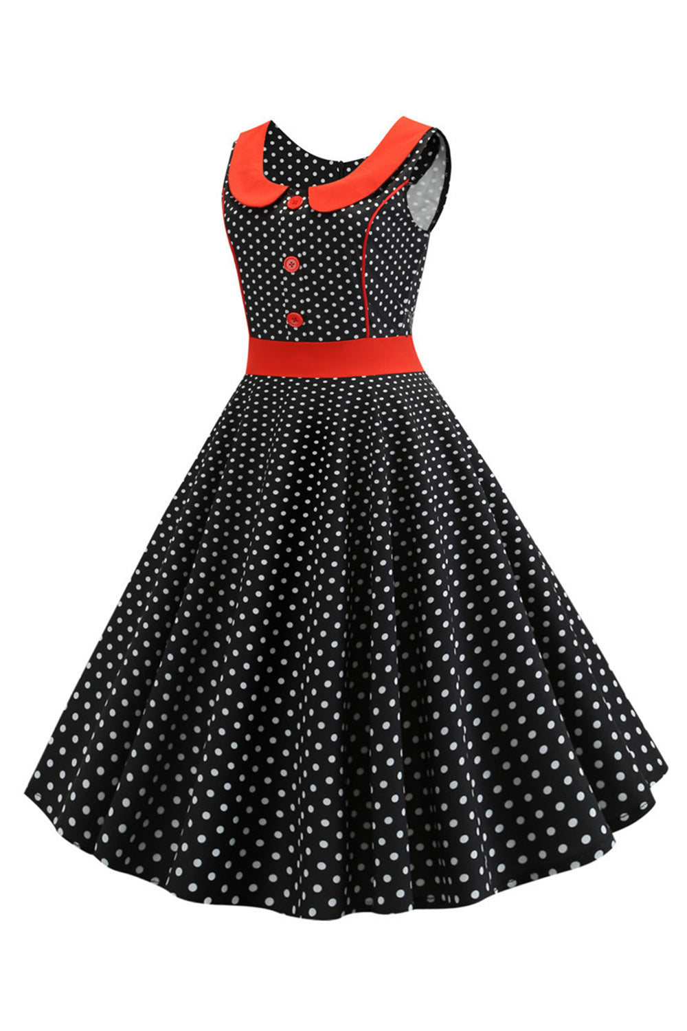 Preto Polka Dots Sleeveless Swing Vestido Vintage