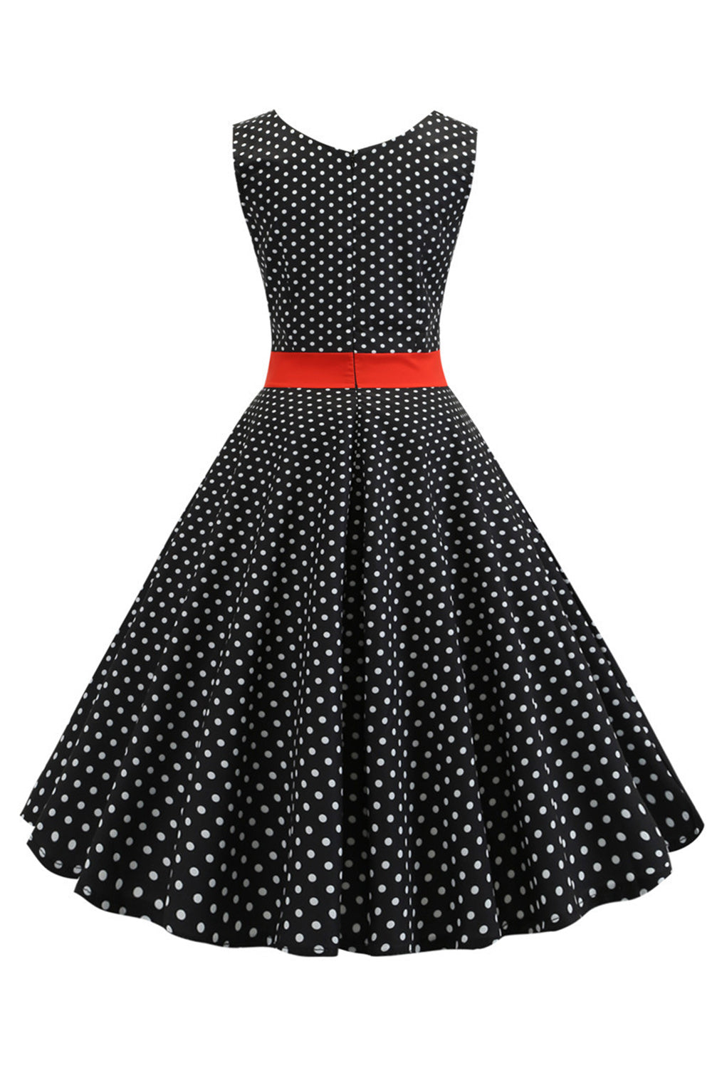 Preto Polka Dots Sleeveless Swing Vestido Vintage