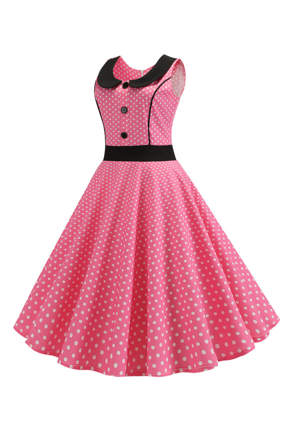 Preto Polka Dots Sleeveless Swing Vestido Vintage