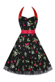 Hepburn Estilo Halter Tule Preto 1950s Vestido