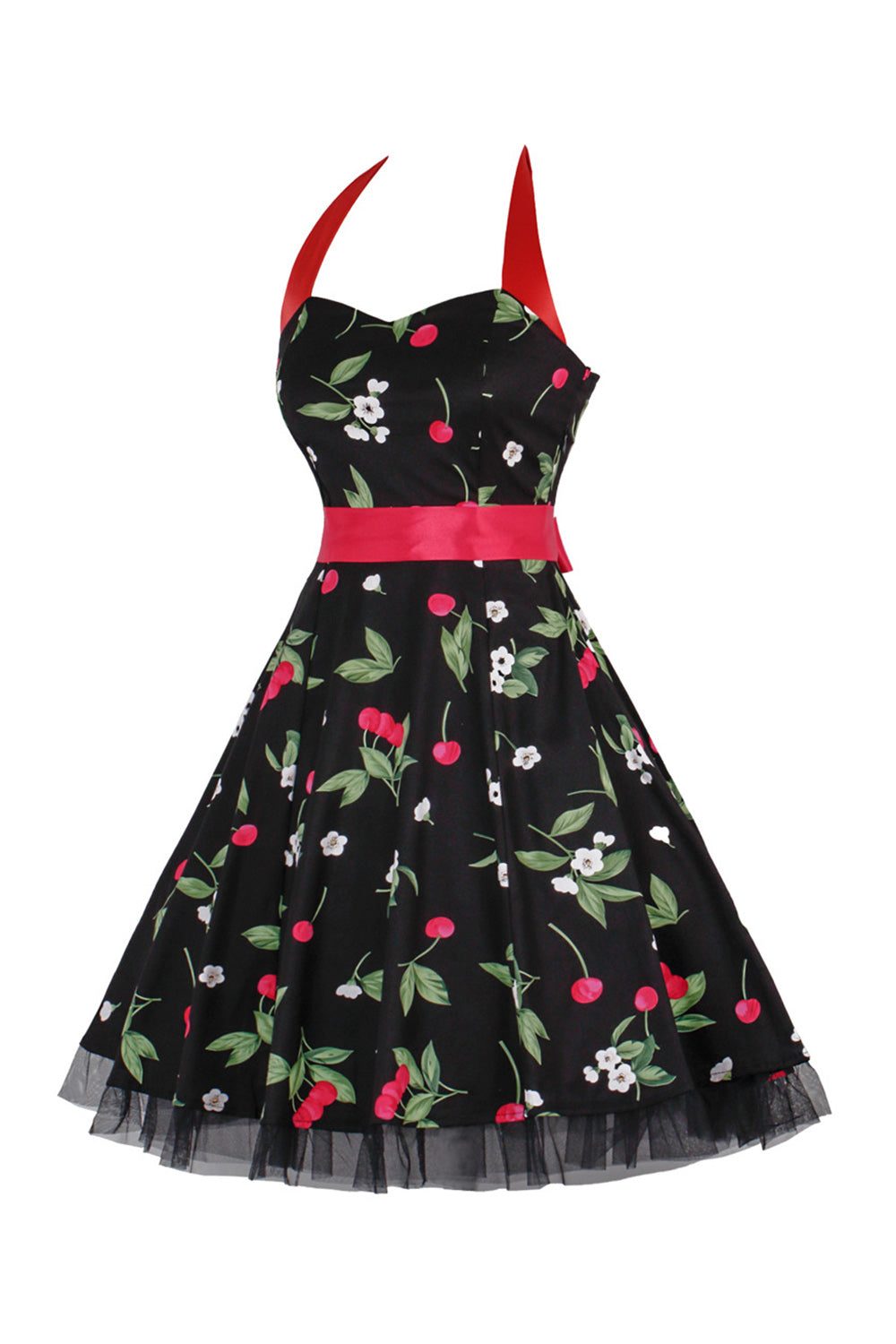 Hepburn Estilo Halter Tule Preto 1950s Vestido
